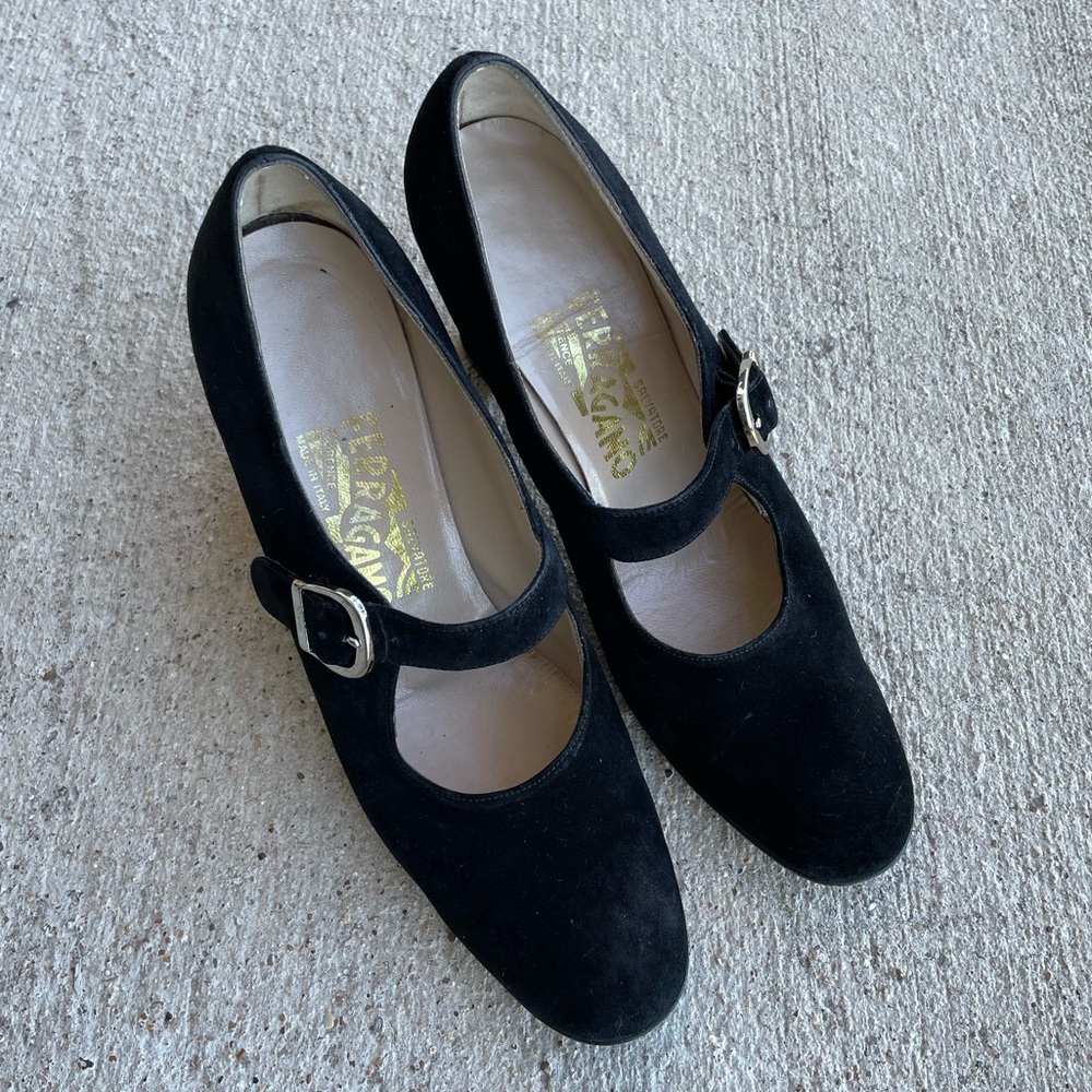 Ferragamo Suede Mary Jane Heels